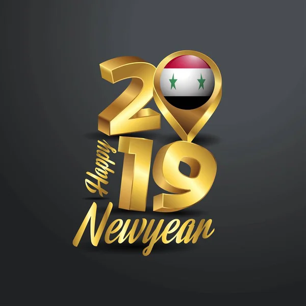 Ευτυχισμένο Νέο Έτος 2019 Χρυσή Τυπογραφία Συρία Σημαία Καρφίτσα Της — Διανυσματικό Αρχείο