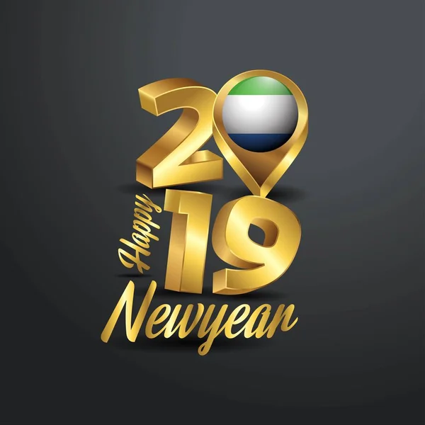 Feliz Año Nuevo 2019 Tipografía Oro Con Bandera Sierra Leona — Archivo Imágenes Vectoriales