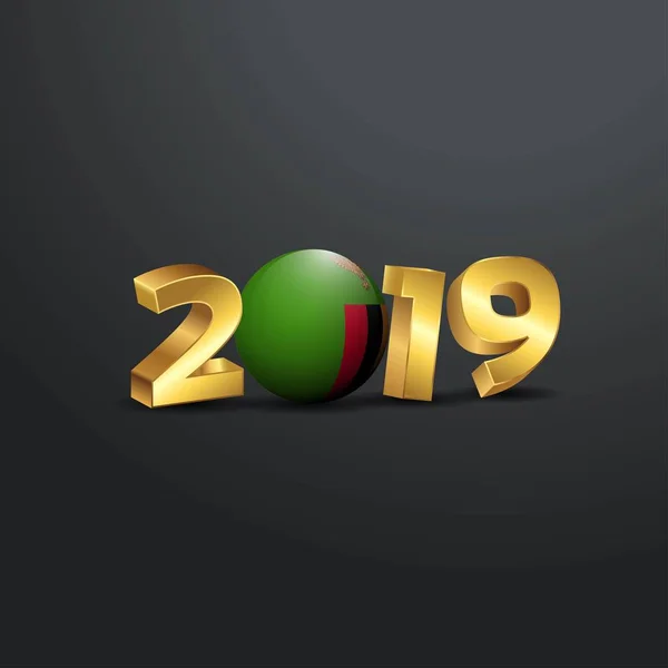 2019 Golden Typografi Med Zambia Flag Godt Nytår Bogstaver – Stock-vektor
