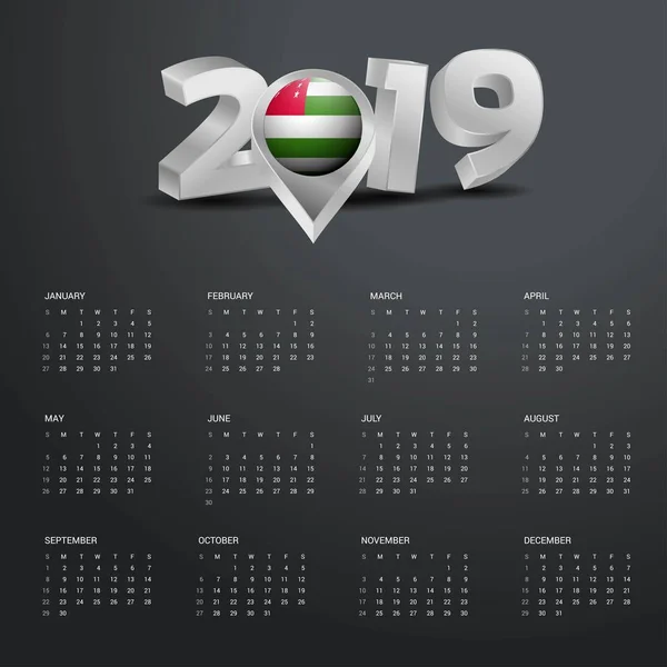 Modello Calendario 2019 Tipografia Grigia Con Abkhazia Country Map Intestazione — Vettoriale Stock
