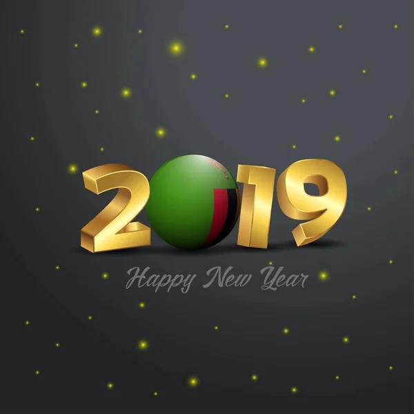 2019 Felice Anno Nuovo Zambia Bandiera Tipografia Astratto Sfondo Celebrazione — Vettoriale Stock