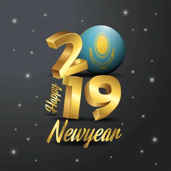 2019 Glad Nyåren Kazakstan Flagga Typografi Abstrakt Firande Bakgrund — Stock vektor