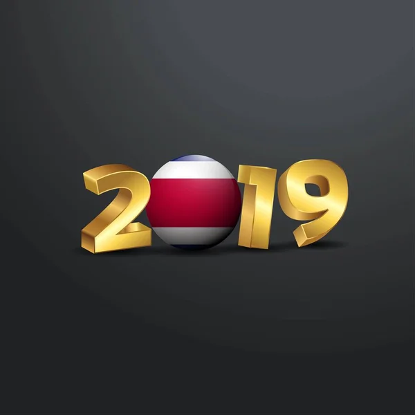 2019 Gyllene Typografi Med Costa Rica Flagga Gott Nytt Bokstäver — Stock vektor