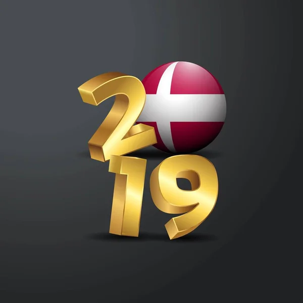 2019 Golden Typography Denmark Flag Happy New Year Lettering — Stock Vector