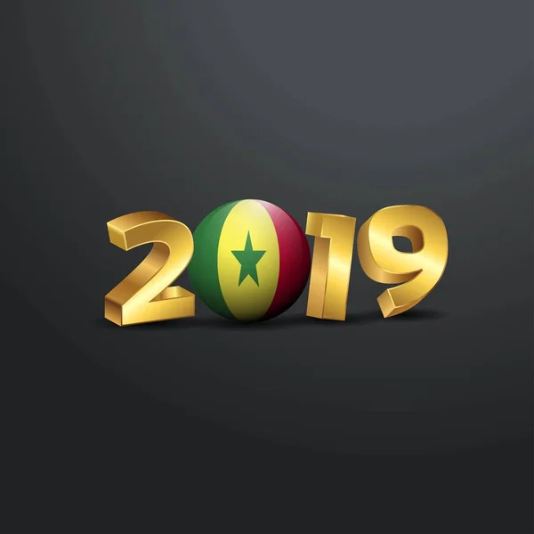 2019 Золотий Типографіки Прапор Сенегалу Новим Роком Написи — стоковий вектор