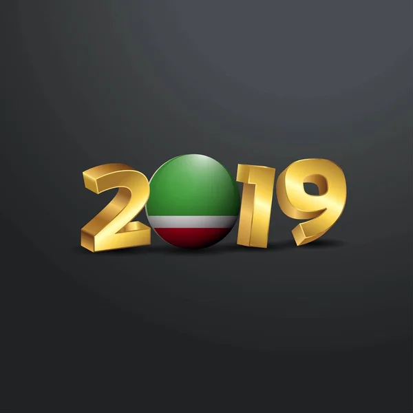 2019 Gouden Typografie Met Tsjetsjeense Republiek Vlag Happy New Year — Stockvector