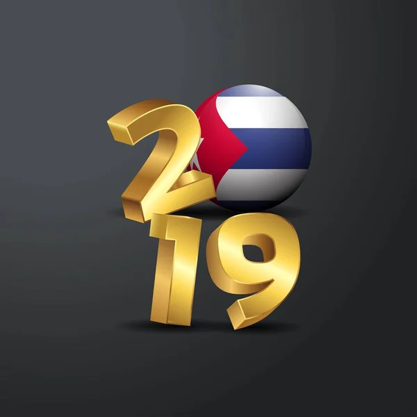 2019 Tipografia Ouro Com Bandeira Cuba Feliz Ano Novo Lettering — Vetor de Stock