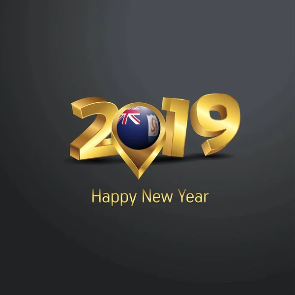 Szczęśliwego Nowego Roku 2019 Typografii Golden Anguilla Flaga Pinezkę Wzór — Wektor stockowy