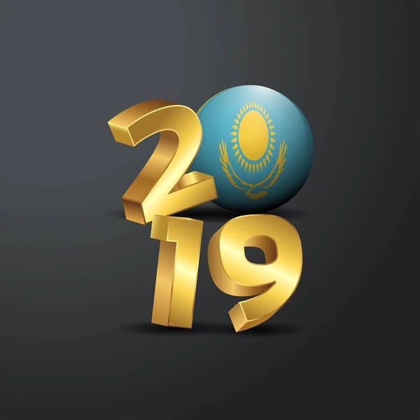 カザフスタンの旗と 2019年黄金文字の体裁 新年あけましておめでとうございますレタリング — ストックベクタ