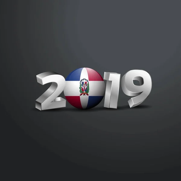 2019 Šedá Typografie Vlajka Dominikánské Republiky Šťastný Nový Rok Nápisy — Stockový vektor