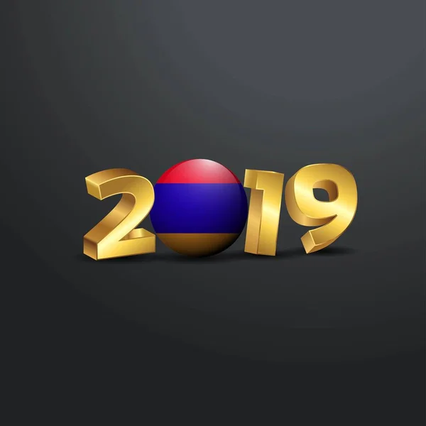 2019 Золотий Типографіки Прапор Вірменії Новим Роком Написи — стоковий вектор