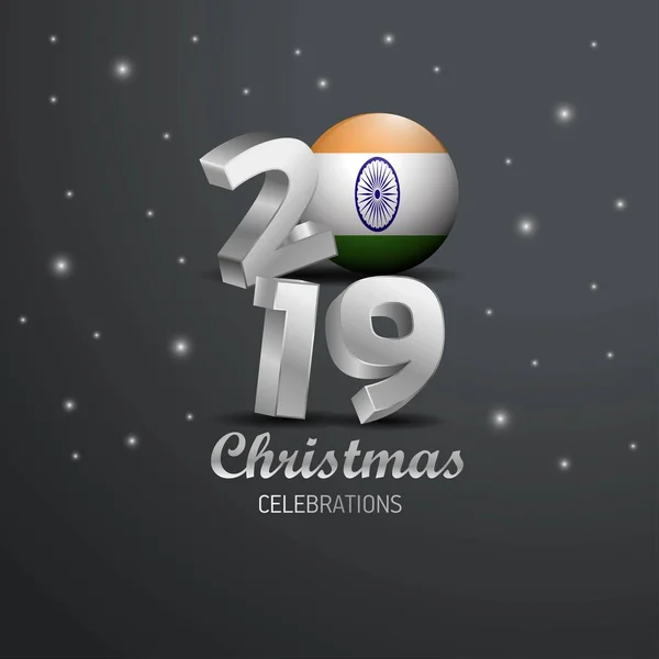 Bandera India 2019 Tipografía Feliz Navidad Año Nuevo Resumen Fondo — Archivo Imágenes Vectoriales