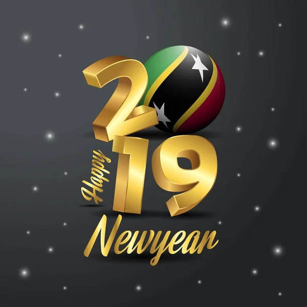 2019 Mutlu Yeni Yıl Kitts Nevis Bayrak Tipografi Kutlama Arka — Stok Vektör