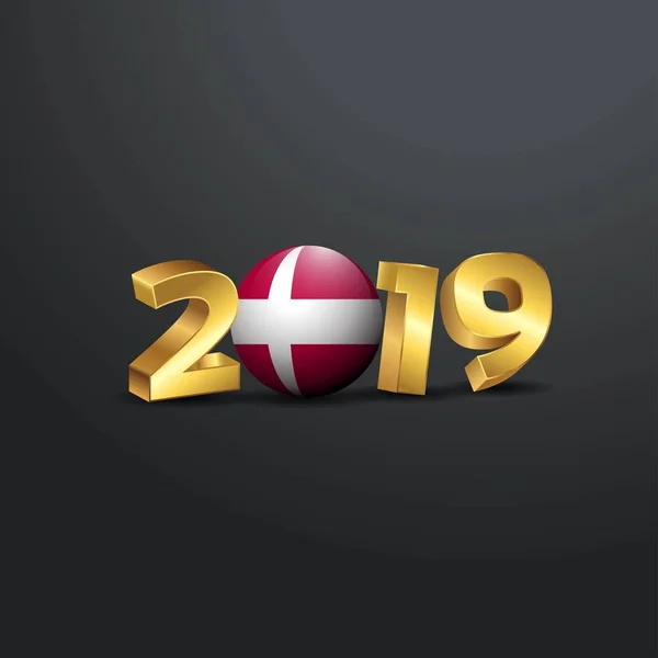 2019 Tipografía Oro Con Bandera Dinamarca Feliz Año Nuevo Letras — Vector de stock