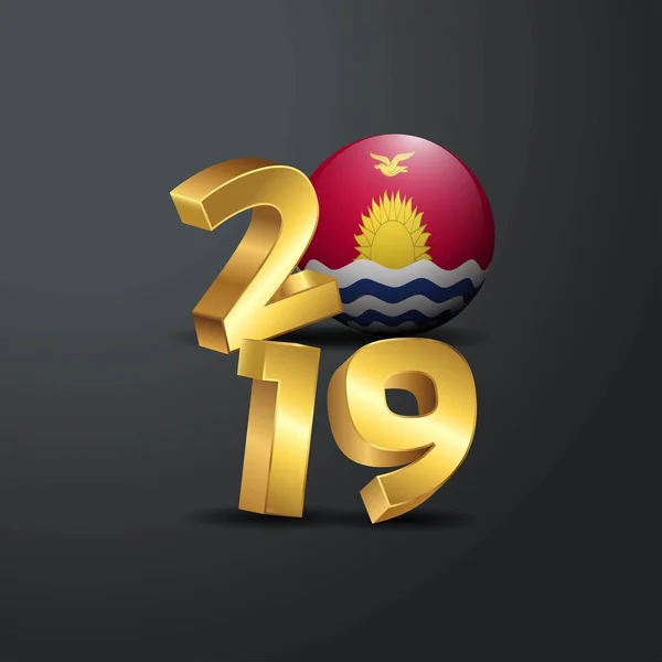 2019 Tipografia Ouro Com Bandeira Kiribati Feliz Ano Novo Lettering — Vetor de Stock