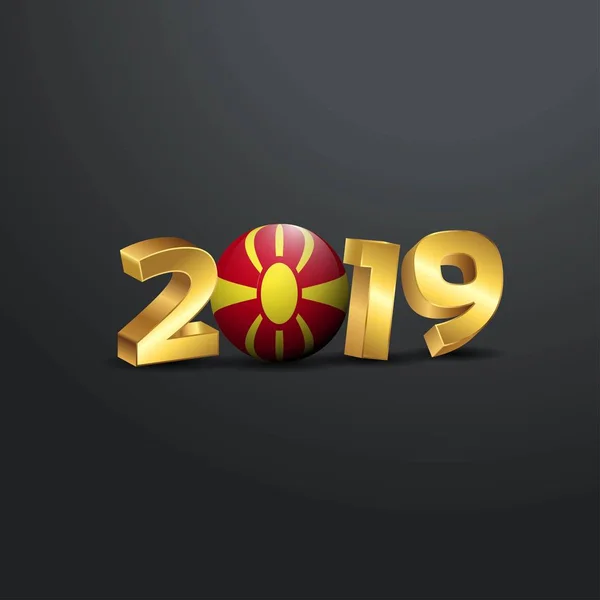 2019 Arany Tipográfia Macedónia Zászló Happy New Year Felirat — Stock Vector