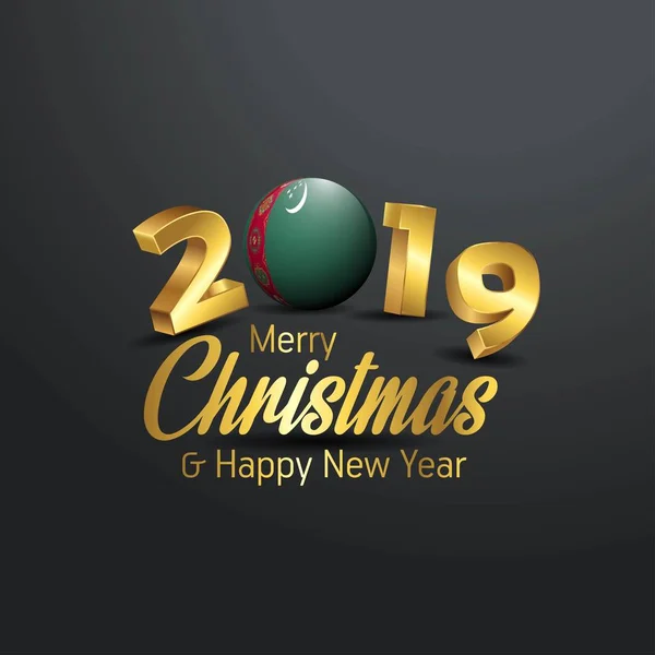 土库曼斯坦国旗2019年圣诞快乐版式 新年摘要庆祝背景 — 图库矢量图片