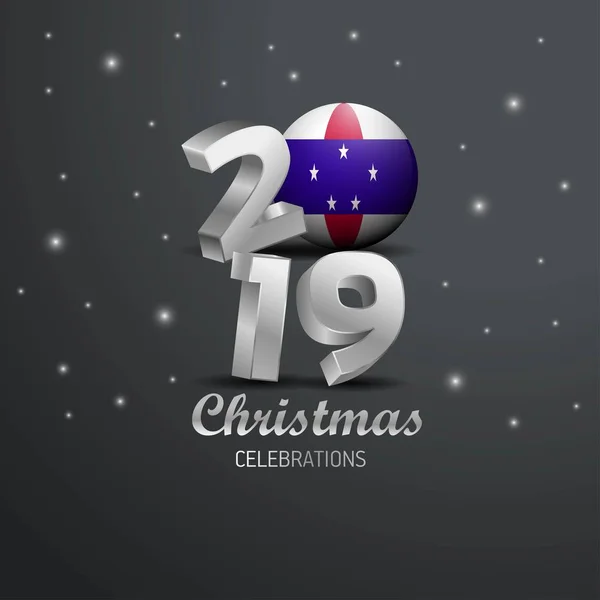 荷属安的列斯群岛国旗2019年圣诞快乐版式 新年摘要庆祝背景 — 图库矢量图片