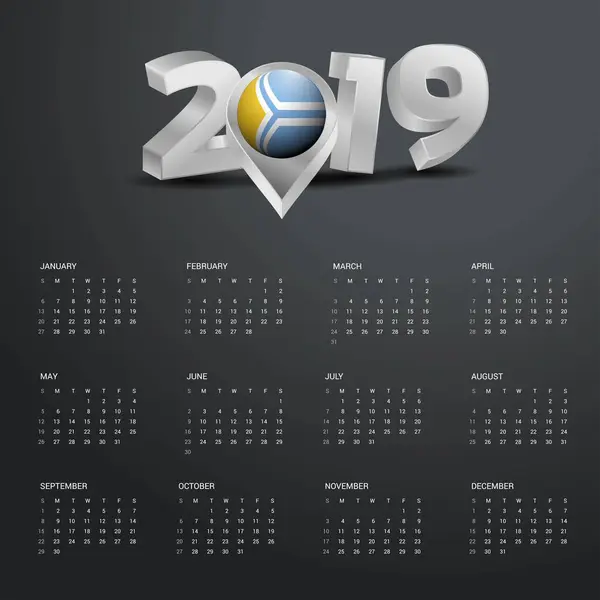 Plantilla Calendario 2019 Tipografía Gris Con Tuva País Mapa Tipografía — Archivo Imágenes Vectoriales