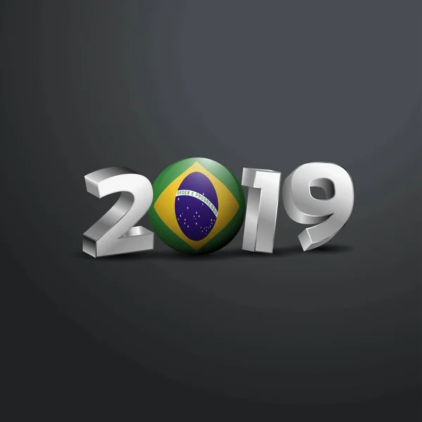 2019 Grå Typografi Med Brasilien Flagga Gott Nytt Bokstäver — Stock vektor