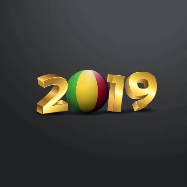 2019 Tipografia Ouro Com Bandeira Mali Feliz Ano Novo Lettering — Vetor de Stock