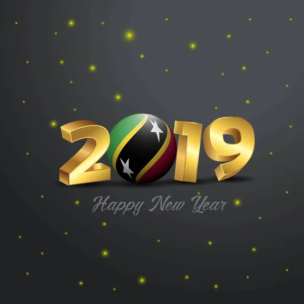 2019年新年快乐圣基茨和尼维斯国旗排版 抽象庆祝背景 — 图库矢量图片