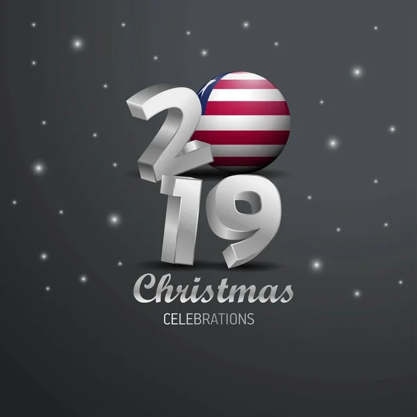 Bandiera Liberia 2019 Buon Natale Tipografia Capodanno Astratto Sfondo Celebrazione — Vettoriale Stock