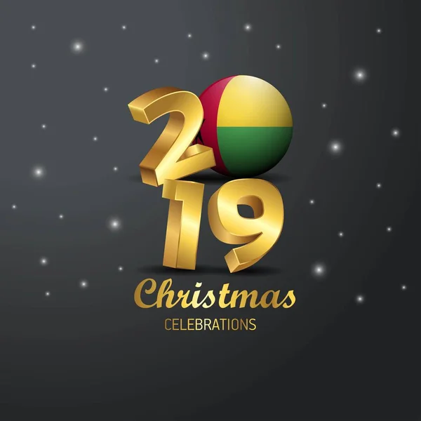 ギニア ギニアビサウ フラグ 2019年メリー クリスマス タイポグラフィ 正月抽象的な背景 — ストックベクタ