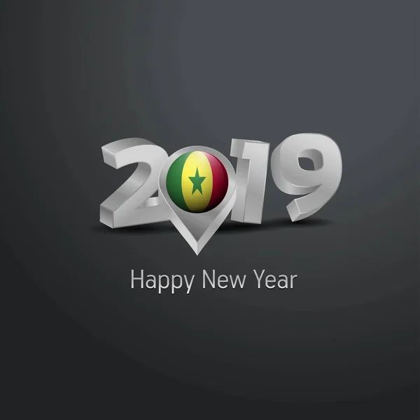 Ευτυχισμένο Νέο Έτος 2019 Γκρι Τυπογραφία Σενεγάλη Σημαία Καρφίτσα Της — Διανυσματικό Αρχείο