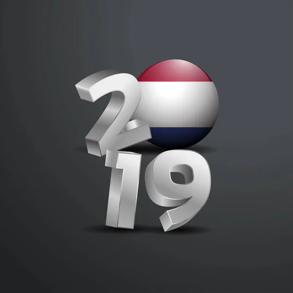 2019 Grå Typografi Med Nederländerna Flagga Gott Nytt Bokstäver — Stock vektor