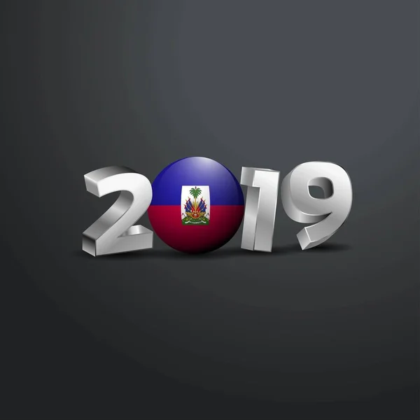 2019 Tipografia Cinza Com Bandeira Haiti Feliz Ano Novo Lettering — Vetor de Stock