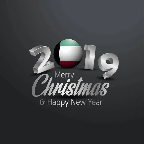 Bandeira Kuwait 2019 Tipografia Feliz Natal Ano Novo Abstrato Celebração — Vetor de Stock