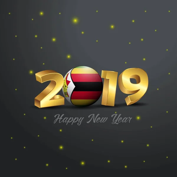 2019 Ευτυχισμένο Νέο Έτος Ζιμπάμπουε Σημαία Τυπογραφία Αφηρημένα Φόντο Γιορτή — Διανυσματικό Αρχείο
