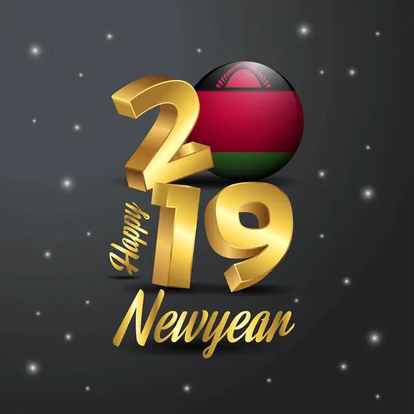 Szczęśliwego Nowego Roku 2019 Malawi Flaga Typografii Streszczenie Tło Uroczystości — Wektor stockowy