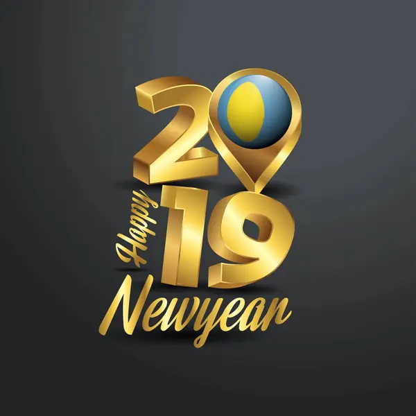 Bonne Année 2019 Golden Typographie Avec Drapeau Palaos Location Pin — Image vectorielle