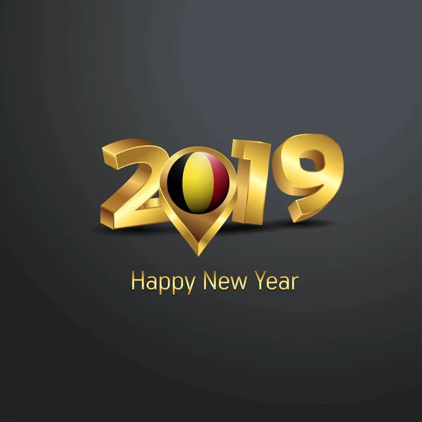 Bonne Année 2019 Golden Typography Belgium Flag Location Pin Pays — Image vectorielle