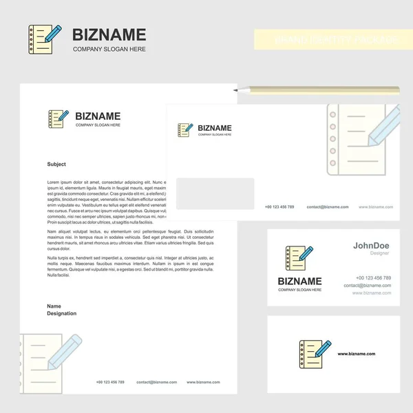 Escrevendo Notas Business Letterhead Envelope Visitando Card Design Modelo Vetor — Vetor de Stock