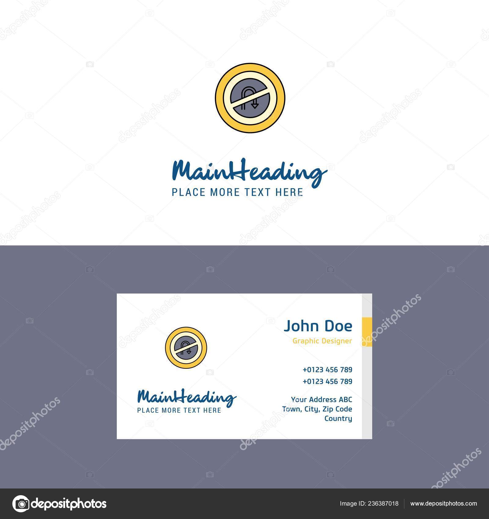 Flat Turn Road Sign Logo Visiting Card Template Busienss Concept