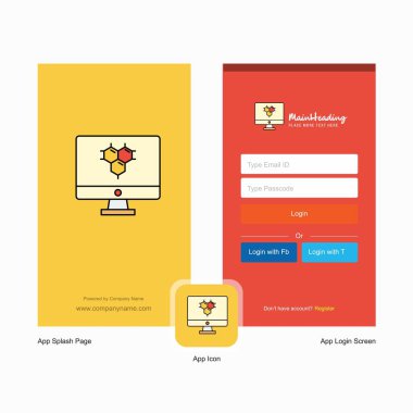 Bilgisayar ekran karşılama ekranı ve oturum açma sayfası tasarımı Logo şablonu ile şirket. Mobil Online iş şablonu