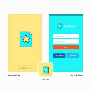 Metin dosya ekranı ve oturum açma sayfası tasarımı Logo şablonu ile şirket. Mobil Online iş şablonu
