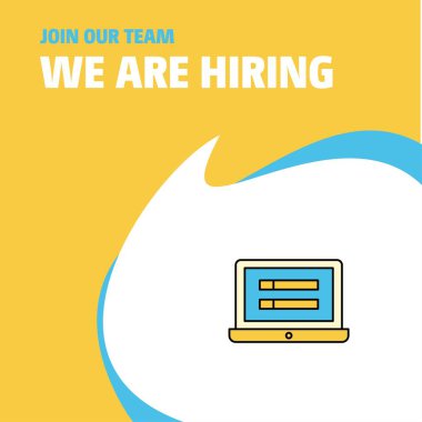 Bize katıl. Busienss şirket Laptop Poster belirtme çizgisi tasarım işe vardır. Vektör arka plan