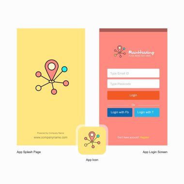 Harita işaretçi ekranı ve oturum açma sayfası tasarımı Logo şablonu ile şirket. Mobil Online iş şablonu