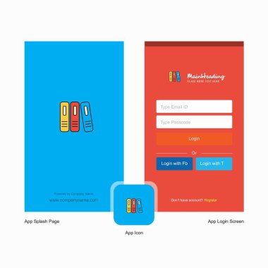 Şirket dosyaları ekranı ve oturum açma sayfası Tasarım Logo şablonu ile. Mobil Online iş şablonu