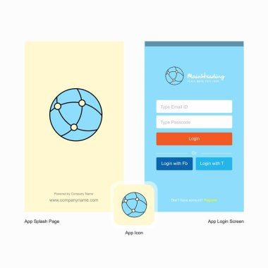 Şirket küresel ağ ekranı ve giriş sayfası tasarımı Logo şablonu ile. Mobil Online iş şablonu