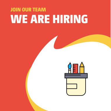 Bize katıl. Busienss şirket kalem kutusu biz çoğu işe Poster belirtme çizgisi tasarım. Vektör arka plan