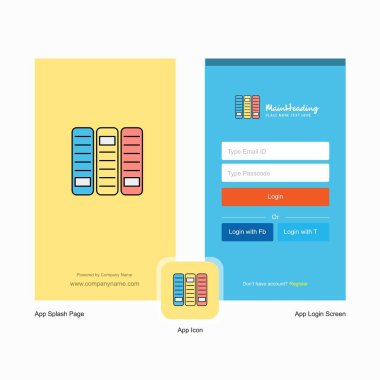 Şirket dosyaları ekranı ve oturum açma sayfası Tasarım Logo şablonu ile. Mobil Online iş şablonu