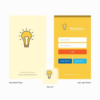 Şirket ampul ekranı ve oturum açma sayfası Tasarım Logo şablonu ile. Mobil Online iş şablonu