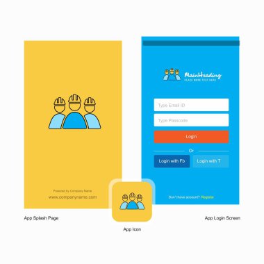 Şirket çalışma grubu avatar Tasarım Logo şablonu ile ekranı ve oturum açma sayfası. Mobil Online iş şablonu