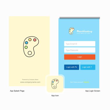 Boya tepsi ekranı ve oturum açma sayfası tasarımı Logo şablonu ile şirket. Mobil Online iş şablonu