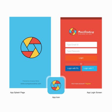 Kamera çekim ekranı ve giriş sayfası tasarımı Logo şablonu ile şirket. Mobil Online iş şablonu